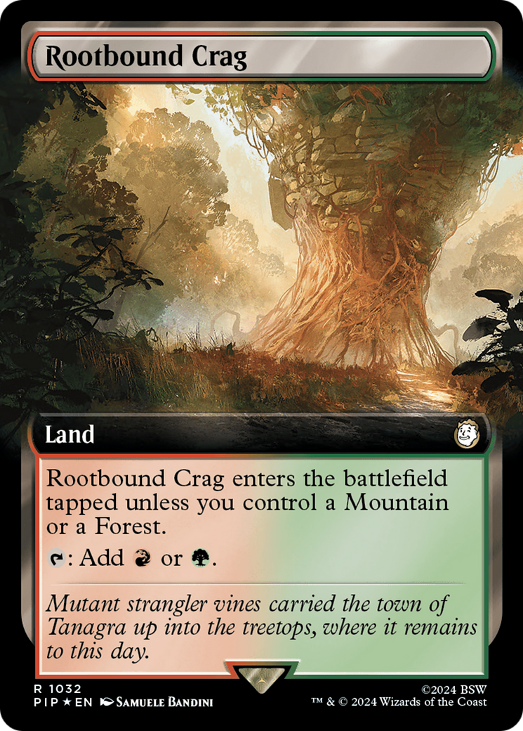 Rootbound Crag (Extended Art) (Surge Foil) [Fallout] | Card Citadel