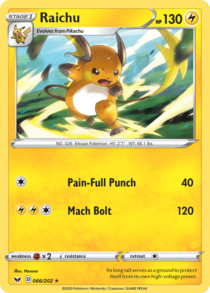 Raichu (066/202) [Sword & Shield: Base Set] | Card Citadel