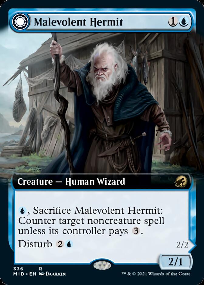 Malevolent Hermit // Benevolent Geist (Extended Art) [Innistrad: Midnight Hunt] | Card Citadel