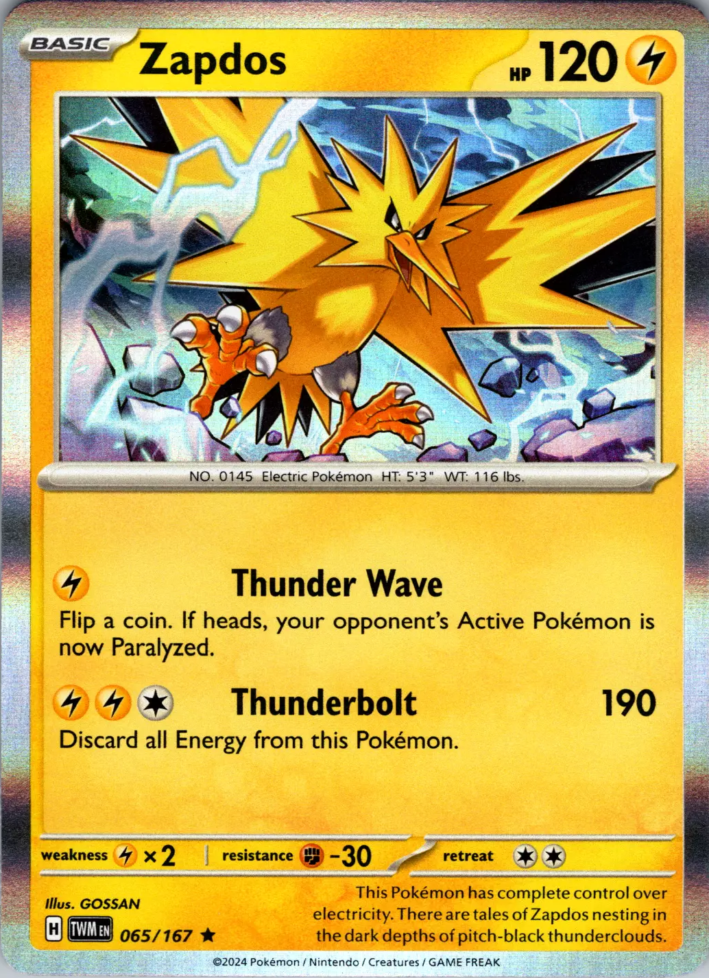 Zapdos (065/167) [Scarlet & Violet: Twilight Masquerade] | Card Citadel