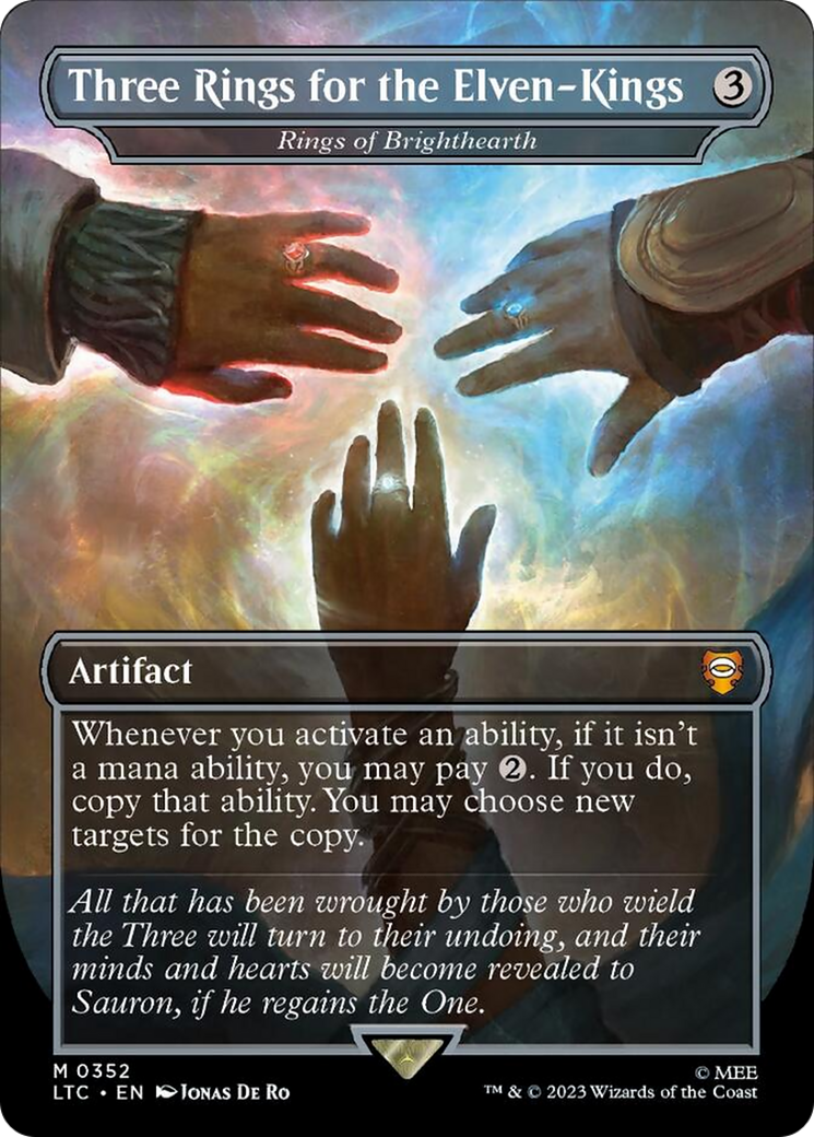 Three Rings for the Elven-Kings - Rings of Brighthearth (Borderless) (Surge Foil) [The Lord of the Rings: Tales of Middle-Earth Commander] | Card Citadel
