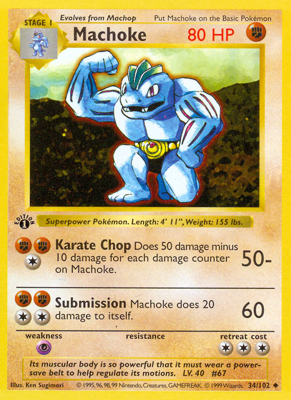 Machoke (34/102) (Shadowless) [Base Set 1st Edition] | Card Citadel