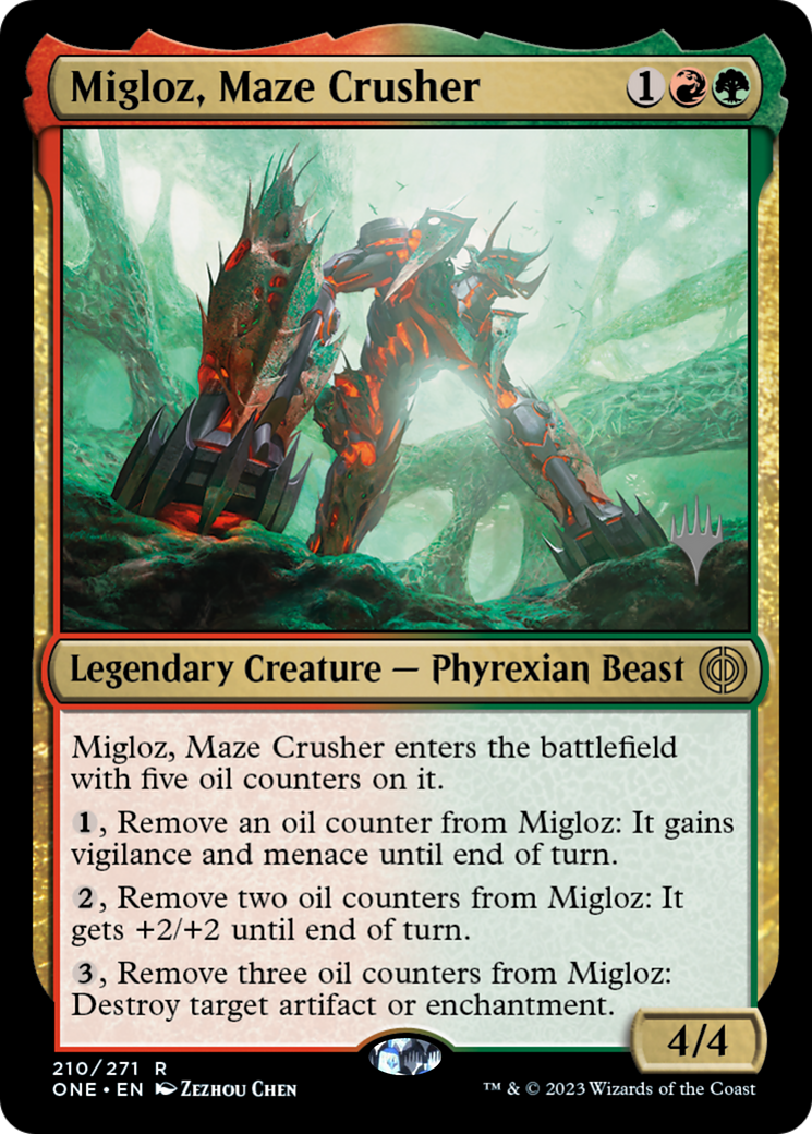 Migloz, Maze Crusher (Promo Pack) [Phyrexia: All Will Be One Promos] | Card Citadel