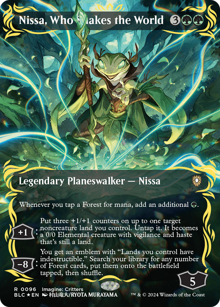 Nissa, Who Shakes the World (Borderless) (Raised Foil) [Bloomburrow Commander] | Card Citadel