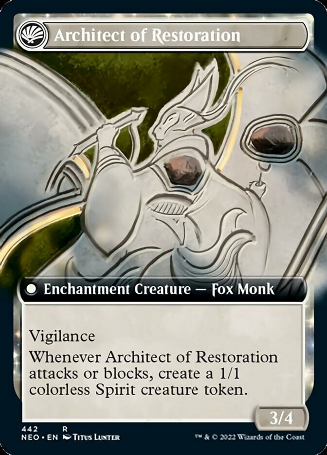 The Restoration of Eiganjo // Architect of Restoration (Extended Art) [Kamigawa: Neon Dynasty] | Card Citadel