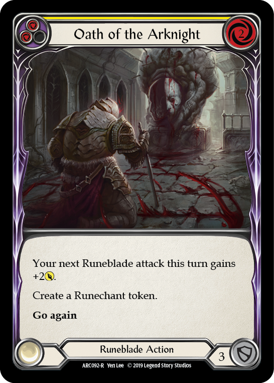 Oath of the Arknight (Yellow) [ARC092-R] (Arcane Rising)  1st Edition Rainbow Foil | Card Citadel