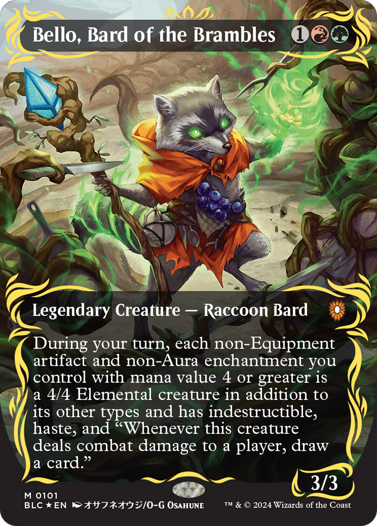 Bello, Bard of the Brambles (Borderless) (Raised Foil) [Bloomburrow Commander] | Card Citadel