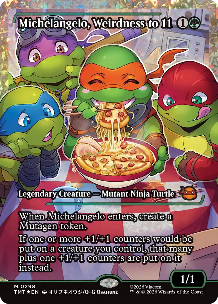 Michelangelo, Weirdness to 11 (Showcase) (Fracture Foil) [Teenage Mutant Ninja Turtles] | Card Citadel