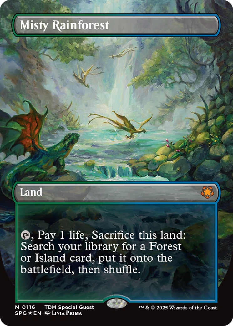 Misty Rainforest (Borderless) (Dragonscale Foil) [Tarkir: Dragonstorm Special Guests] | Card Citadel