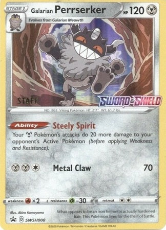 Galarian Perrserker (SWSH008) (Staff Prerelease Promo) [Sword & Shield: Black Star Promos] | Card Citadel