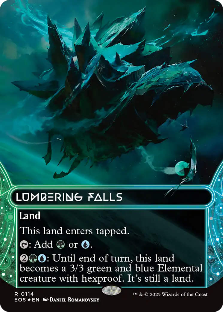 Lumbering Falls (0114) (Borderless) (Galaxy Foil) [Edge of Eternities: Stellar Sights] | Card Citadel
