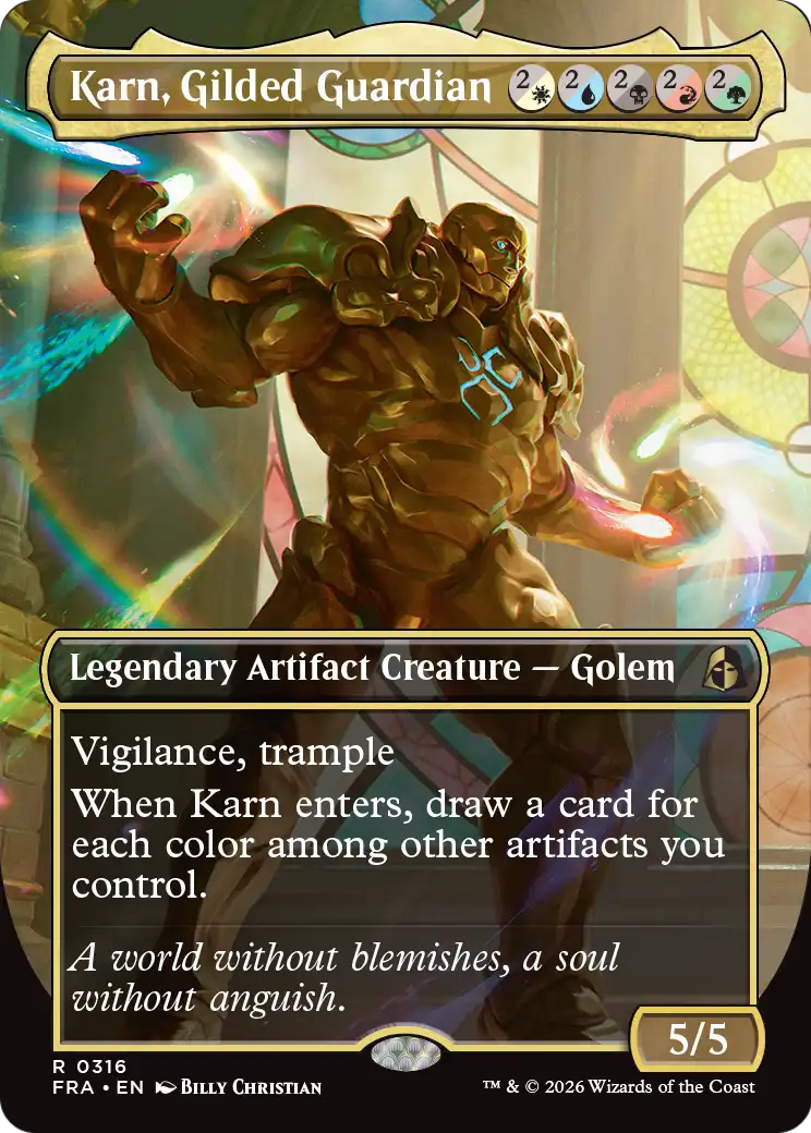 Karn, Gilded Guardian (Borderless) [Reality Fracture] | Card Citadel