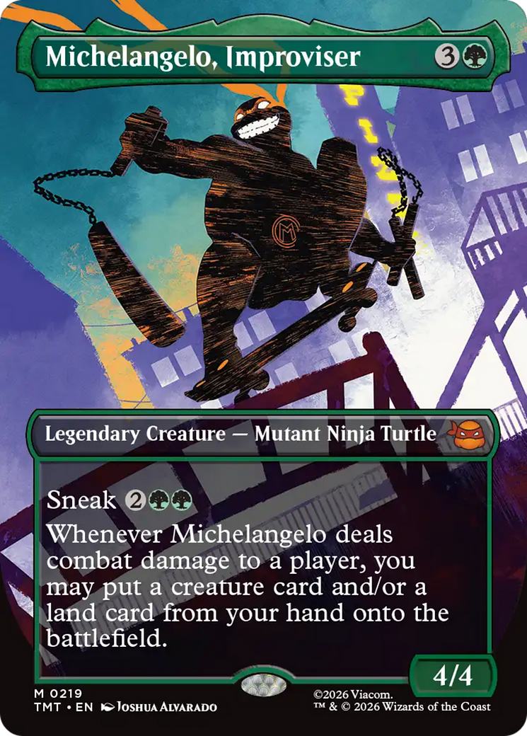 Michelangelo, Improviser (Borderless) [Teenage Mutant Ninja Turtles] | Card Citadel