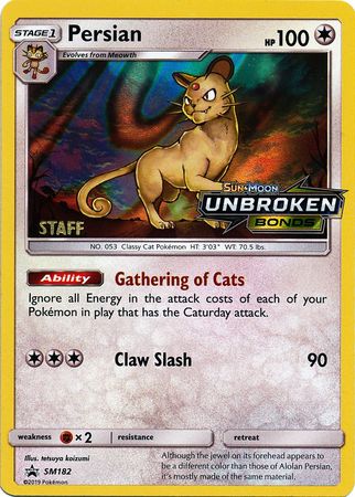 Persian (SM182) (Staff Prerelease Promo) [Sun & Moon: Black Star Promos] | Card Citadel