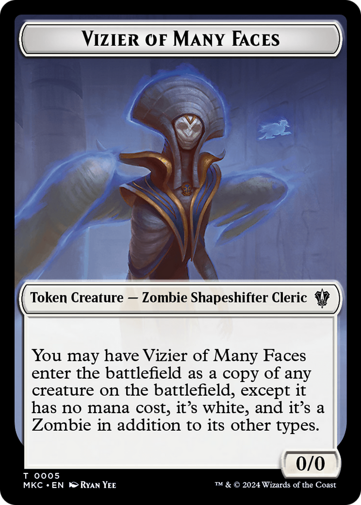 Vizier of Many Faces // Zombie Double-Sided Token [Murders at Karlov Manor Commander Tokens] | Card Citadel