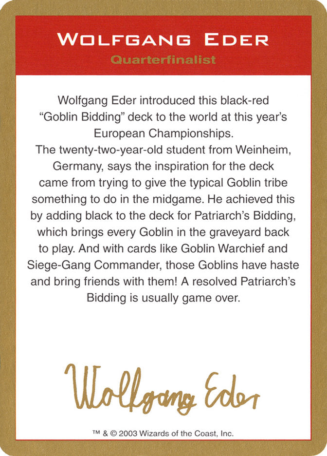 Wolfgang Eder Bio [World Championship Decks 2003] | Card Citadel