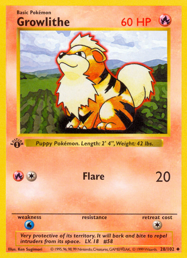 Growlithe (28/102) (Shadowless) [Base Set 1st Edition] | Card Citadel