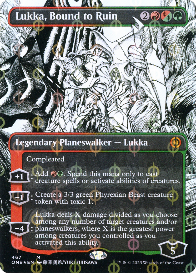 Lukka, Bound to Ruin (Borderless Manga Step-and-Compleat Foil) [Phyrexia: All Will Be One] | Card Citadel