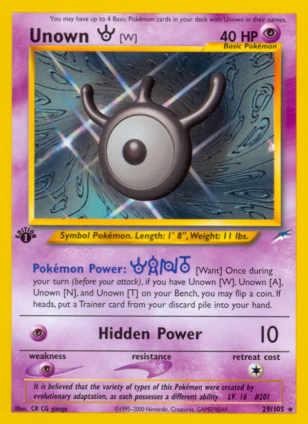 Unown [W] (29/105) [Neo Destiny 1st Edition] | Card Citadel
