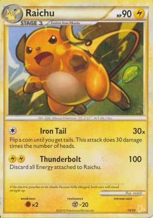 Raichu (19/30) [HeartGold & SoulSilver: Trainer Kit - Raichu] | Card Citadel