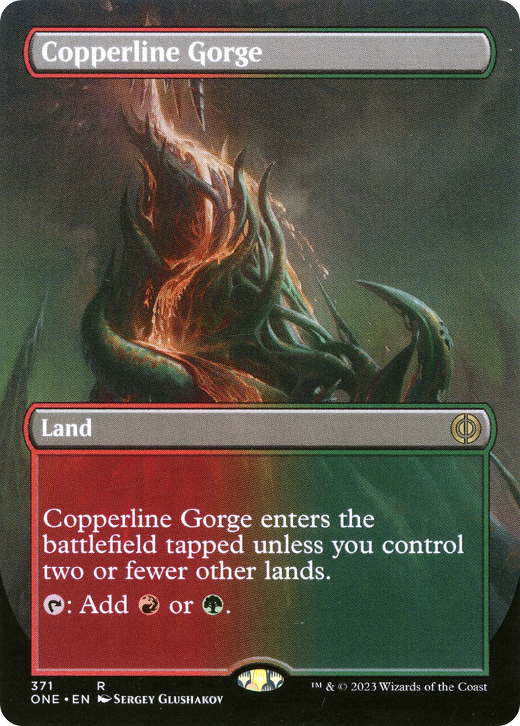 Copperline Gorge (Borderless Alternate Art) [Phyrexia: All Will Be One] | Card Citadel