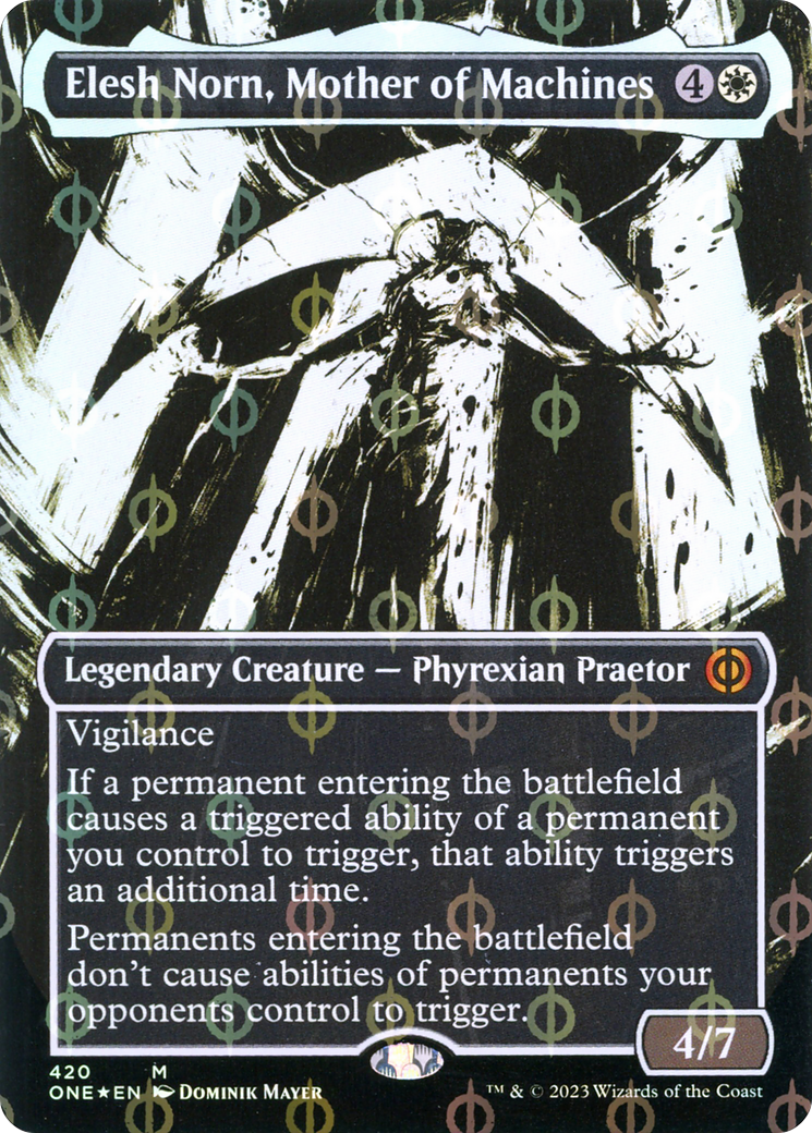 Elesh Norn, Mother of Machines (Borderless Ichor Step-and-Compleat Foil) [Phyrexia: All Will Be One] | Card Citadel