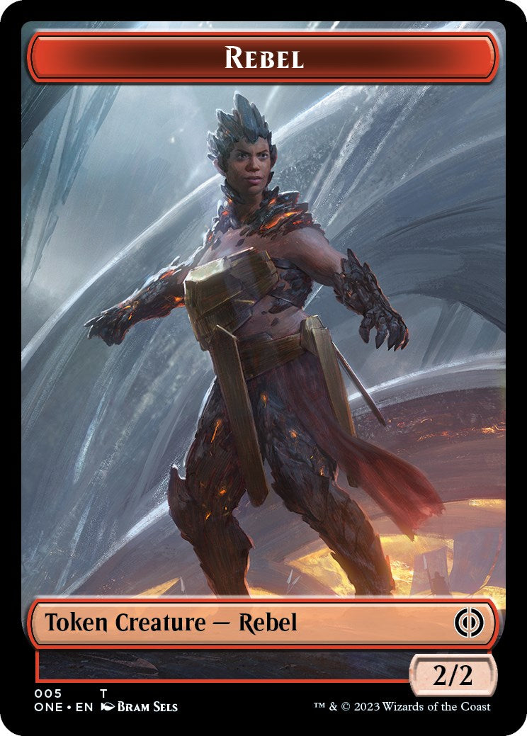 Rebel // Goblin Double-Sided Token [Phyrexia: All Will Be One Commander Tokens] | Card Citadel