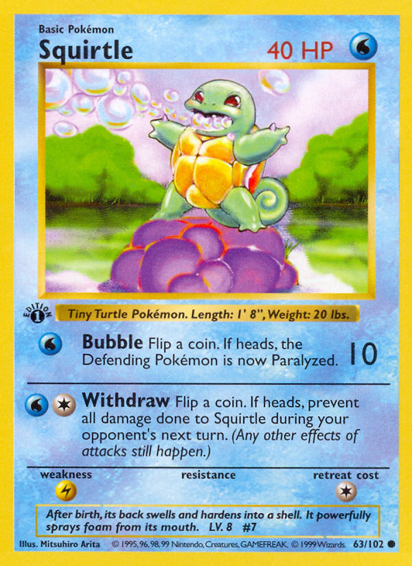 Squirtle (63/102) (Shadowless) [Base Set 1st Edition] | Card Citadel