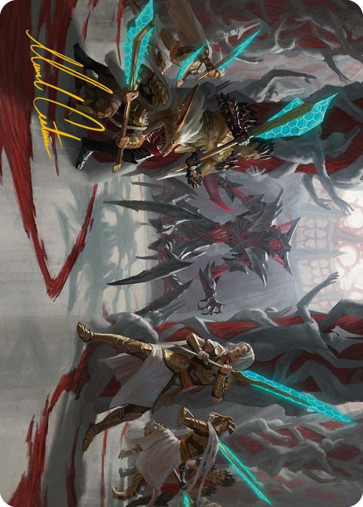 Goldwardens' Gambit Art Card (Gold-Stamped Signature) [Phyrexia: All Will Be One Art Series] | Card Citadel