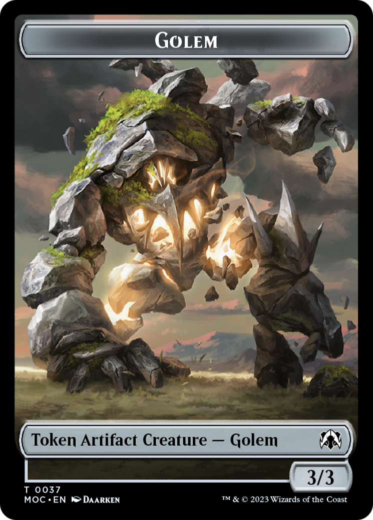 Golem // Clue Double-Sided Token [March of the Machine Commander Tokens] | Card Citadel