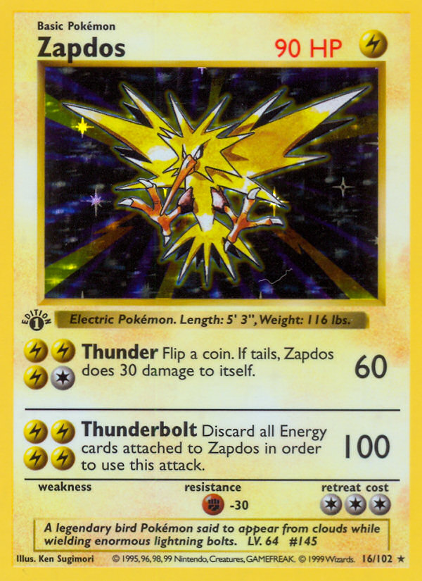 Zapdos (16/102) (Shadowless) [Base Set 1st Edition] | Card Citadel