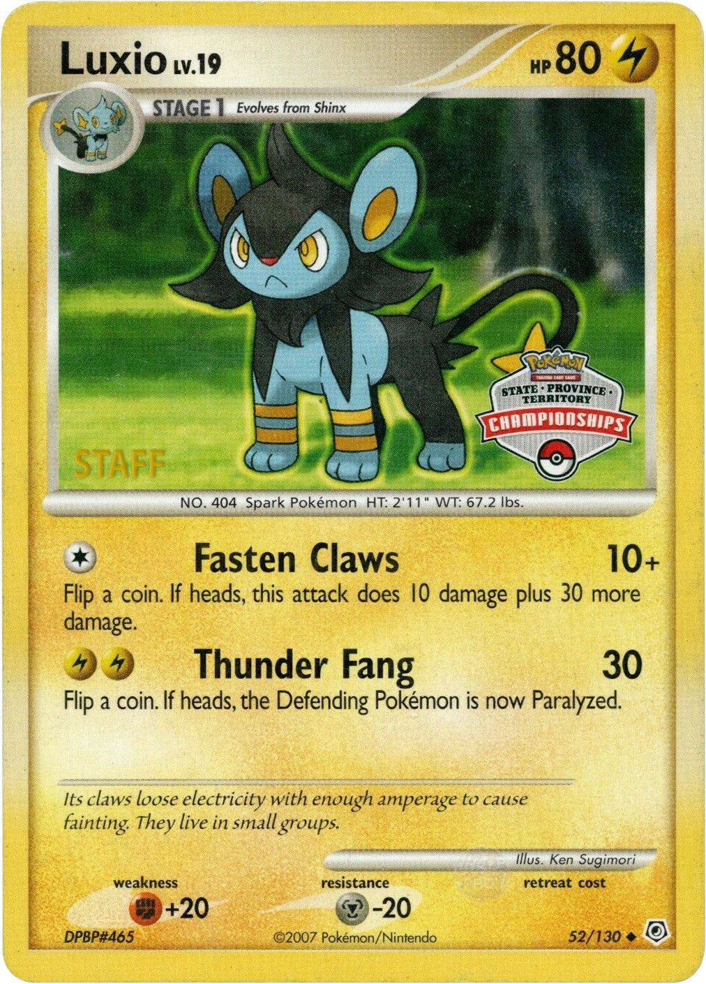 Luxio (52/130) (State Championship Staff Promo) [Diamond & Pearl: Base Set] | Card Citadel