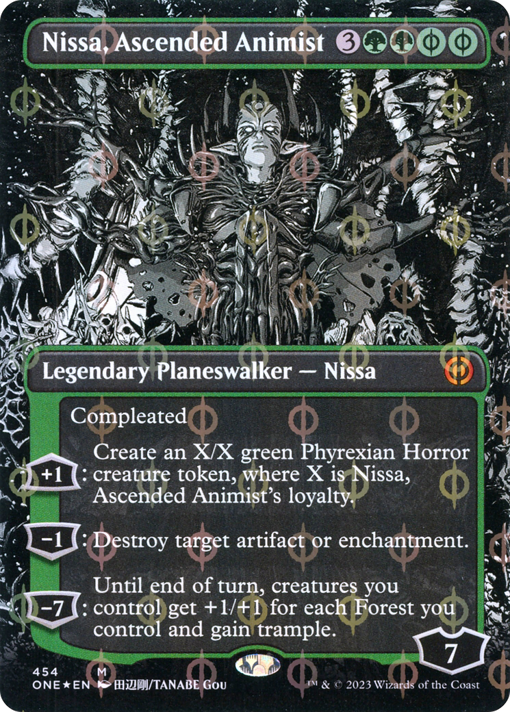 Nissa, Ascended Animist (Borderless Manga Step-and-Compleat Foil) [Phyrexia: All Will Be One] | Card Citadel
