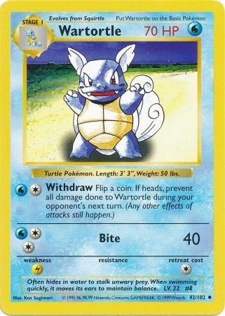 Wartortle (42/102) [Base Set Shadowless Unlimited] | Card Citadel