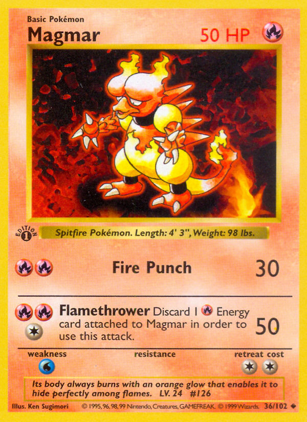 Magmar (36/102) (Shadowless) [Base Set 1st Edition] | Card Citadel
