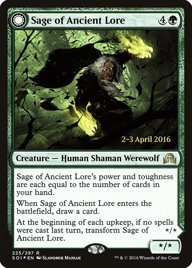Sage of Ancient Lore // Werewolf of Ancient Hunger [Shadows over Innistrad Prerelease Promos] | Card Citadel