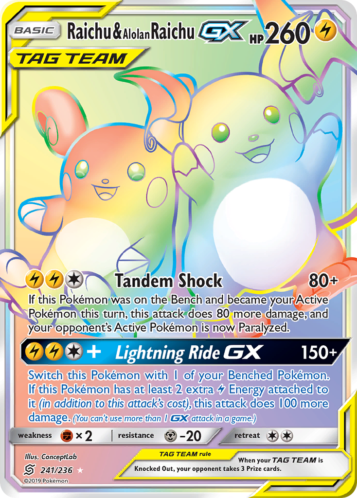 Raichu & Alolan Raichu GX (241/236) [Sun & Moon: Unified Minds] | Card Citadel