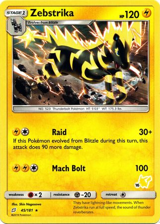 Zebstrika (45/181) (Pikachu Stamp #16) [Battle Academy 2020] | Card Citadel