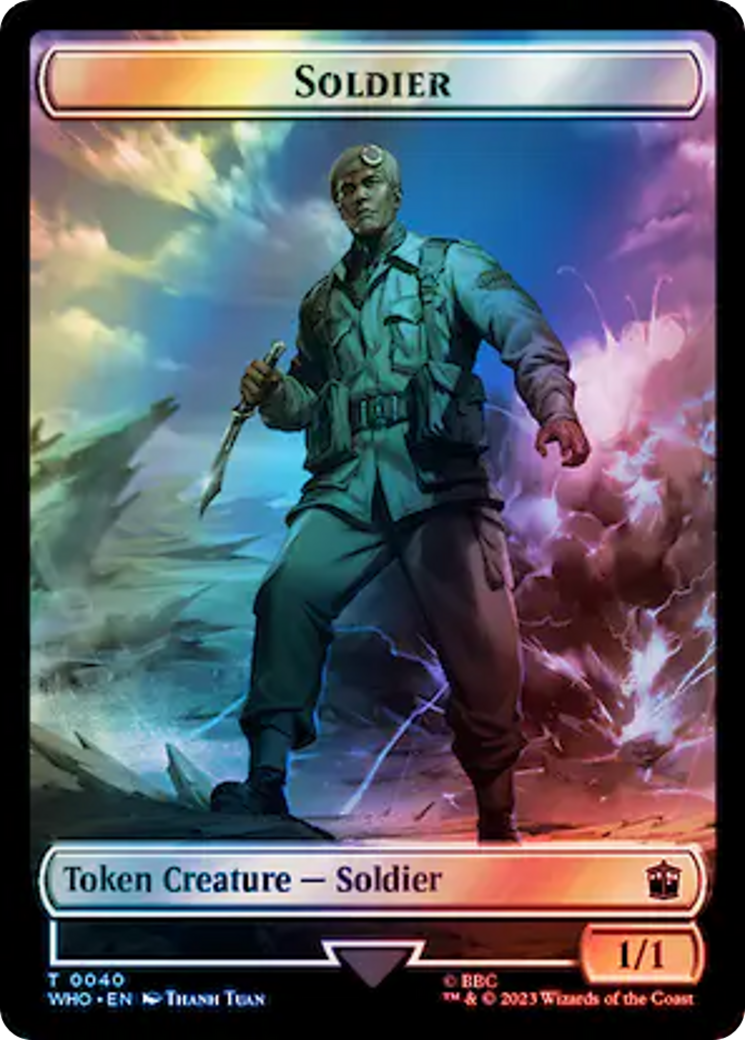 Soldier // Dinosaur Double-Sided Token (Surge Foil) [Doctor Who Tokens] | Card Citadel