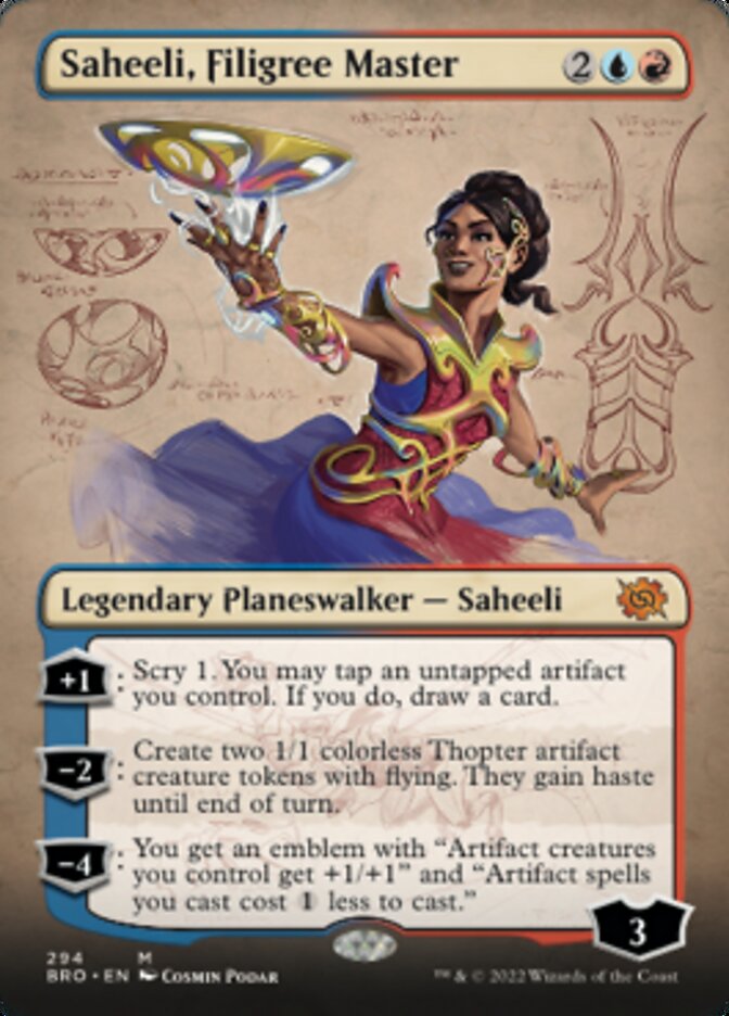 Saheeli, Filigree Master (Borderless Alternate Art) [The Brothers' War] | Card Citadel