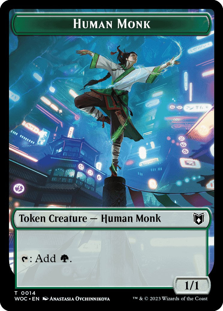 Human Monk // Saproling Double-Sided Token [Wilds of Eldraine Commander Tokens] | Card Citadel