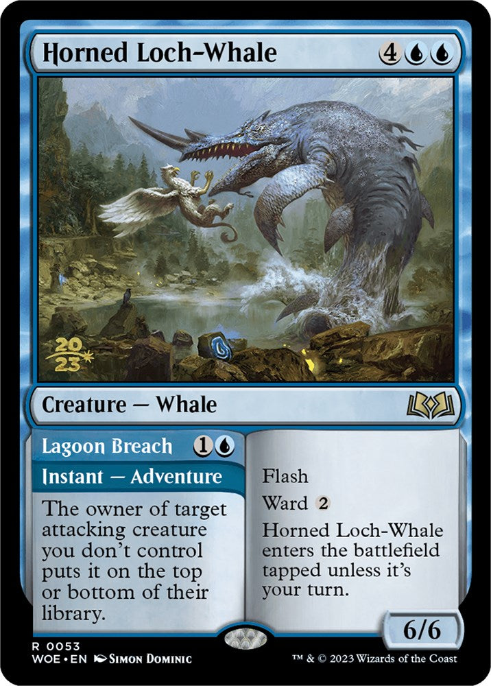 Horned Loch-Whale // Lagoon Breach (Promo Pack) [Wilds of Eldraine Promos] | Card Citadel