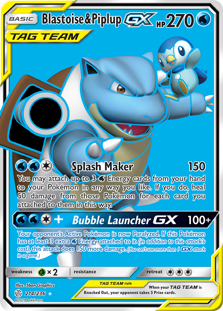 Blastoise & Piplup GX (214/236) [Sun & Moon: Cosmic Eclipse] | Card Citadel