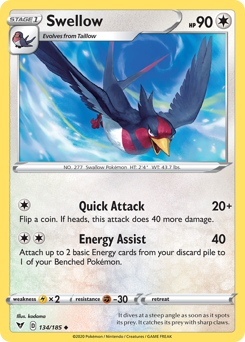 Swellow (134/185) [Sword & Shield: Vivid Voltage] | Card Citadel