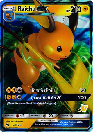 Raichu GX (20/68) (Pikachu Stamp #60) [Battle Academy 2020] | Card Citadel