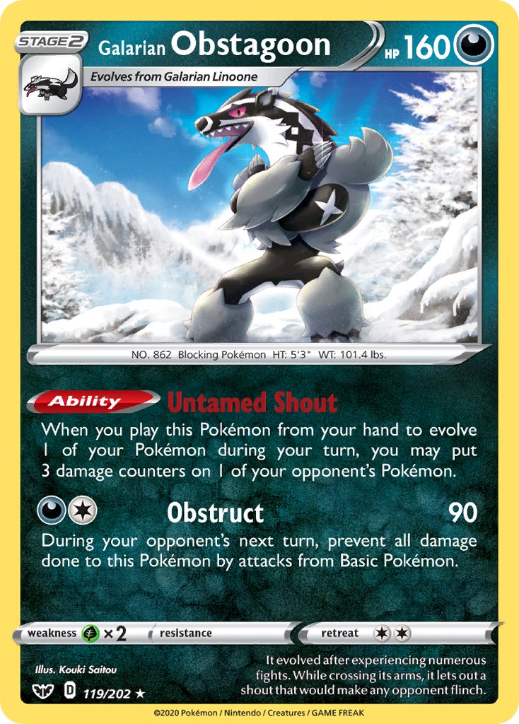 Galarian Obstagoon (119/202) (Theme Deck Exclusive) [Sword & Shield: Base Set] | Card Citadel