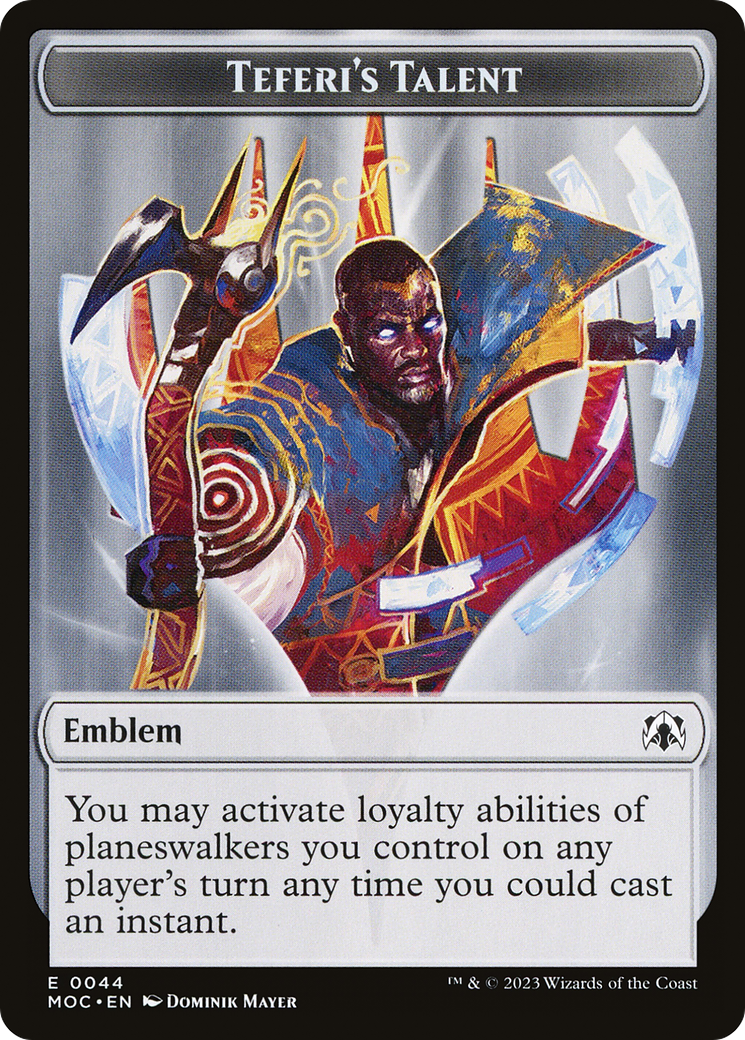 First Mate Ragavan // Teferi's Talent Emblem Double-Sided Token [March of the Machine Commander Tokens] | Card Citadel