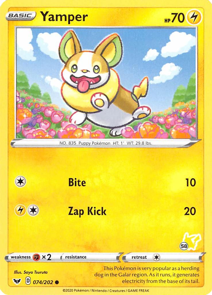 Yamper (074/202) (Pikachu Stamp #58) [Battle Academy 2022] | Card Citadel