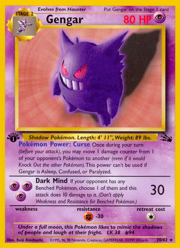 Gengar (20/62) [Fossil 1st Edition] | Card Citadel