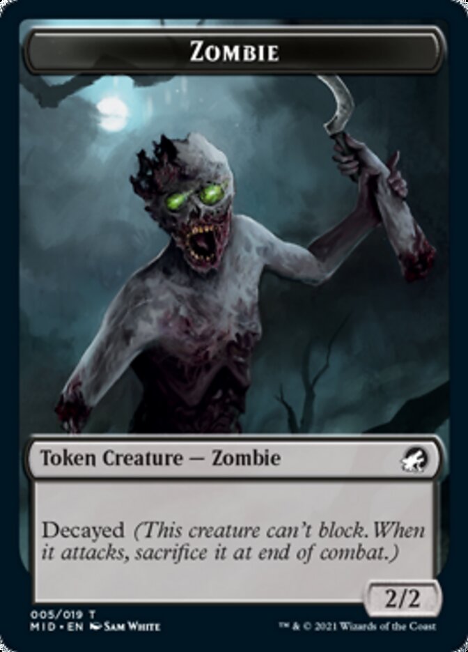 Zombie (005) // Wrenn and Seven Emblem Double-sided Token [Innistrad: Midnight Hunt Tokens] | Card Citadel